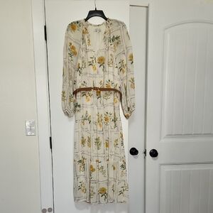 Taylor Cream and Yellow Floral Long Sleeve Dress